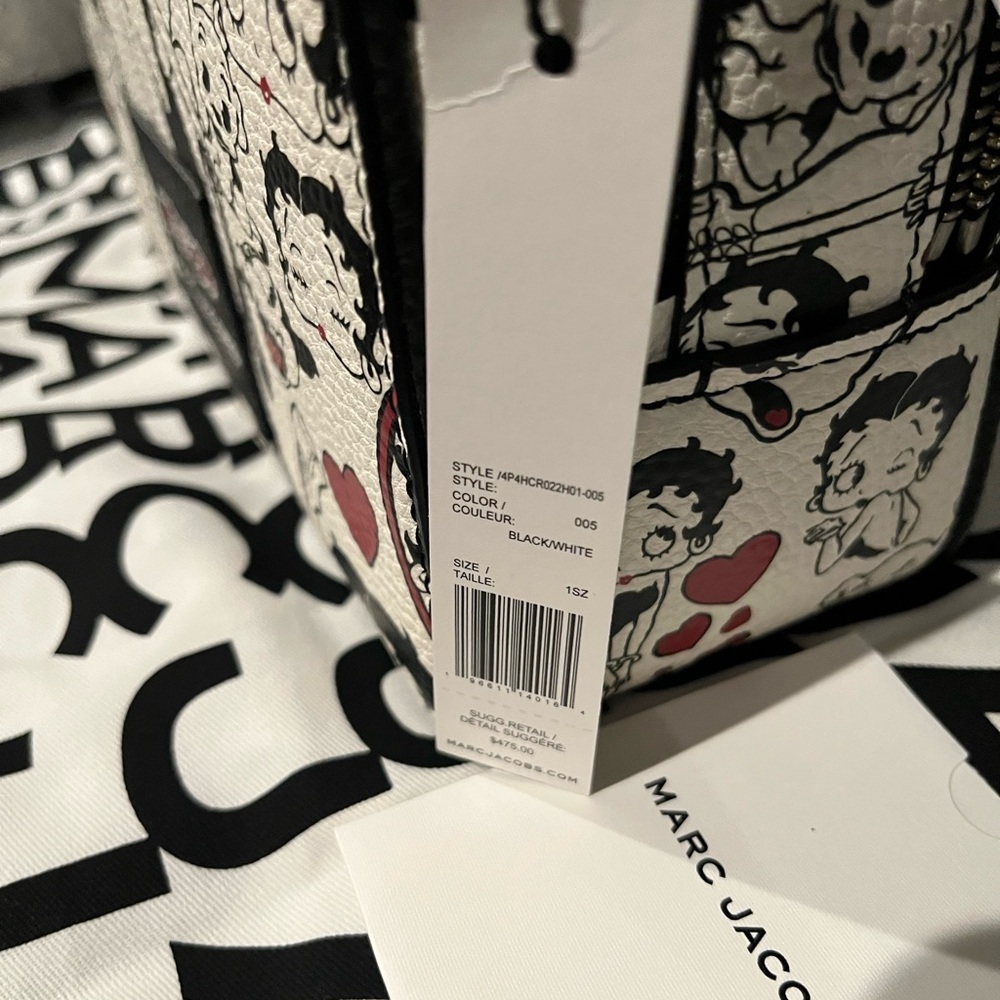NWT MARC JACOBS x Betty Boop The Large Box Top Handle Crossbody Bag Black White - Picture 7 of 11